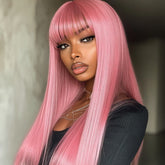 24'' Long Elegant Straight Pink Lolita Wig with Bangs
